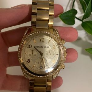 Large Micheal Kors Watch gold with jewels